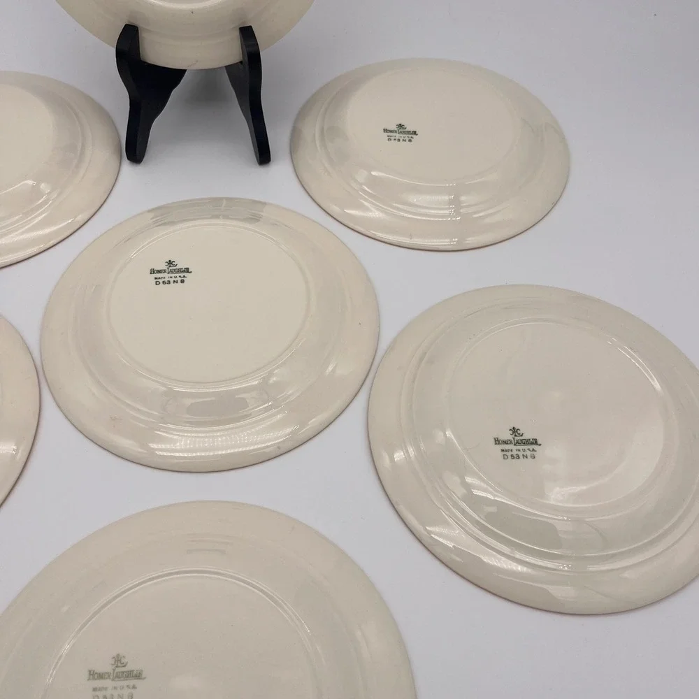 Homer Laughlin Lady Stratford Dessert Plates Set of 7 Maroon Gold Rose 7 1/8